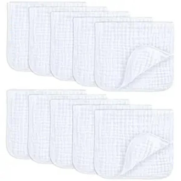 Comfy Cubs Muslin Baby Burp Cloths Pack 10 Large 6 Layer Soft Cotton White - Picture 7 of 7